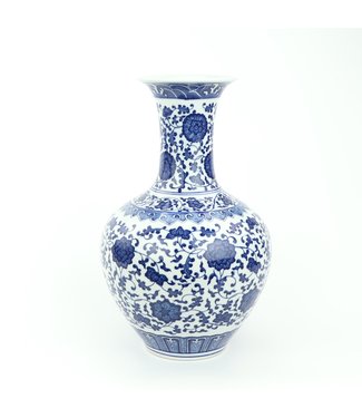 Fine Asianliving Vaso Cinese Porcellana Lotus Blu Bianco D21xH33cm