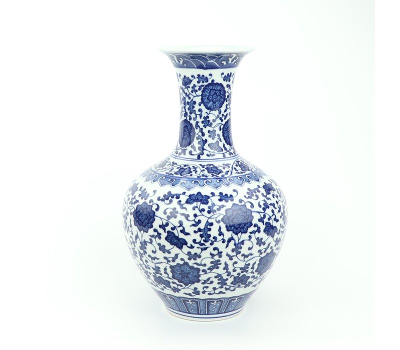 Chinese Vaas Porselein Lotus Blauw Wit D21xH33cm