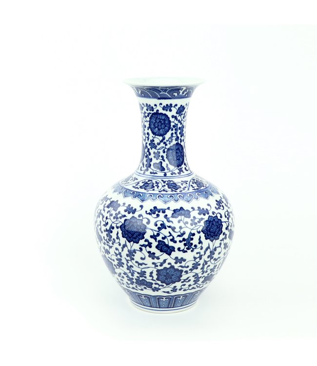 Vaso Cinese Porcellana Lotus Blu Bianco D21xH33cm