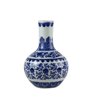 Fine Asianliving Chinesische Vase Porzellan Lotus Blau Weiß D20xH30cm