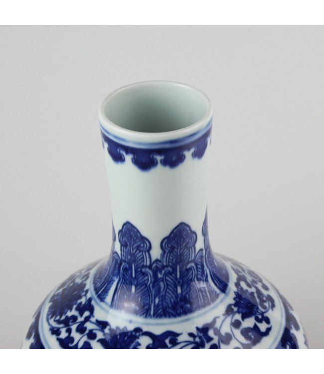 Chinesische Vase Porzellan Lotus Blau Weiß D20xH30cm