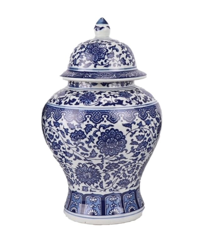 Tarro de Jengibre Chino Templo Porcelana Loto Azul Blanca D22xAlto37cm