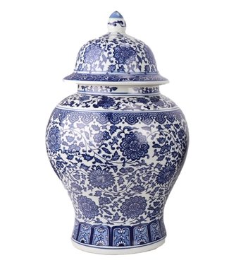 Fine Asianliving Tarro de Jengibre Chino Templo Porcelana Loto Azul Blanca D27xAlto42cm