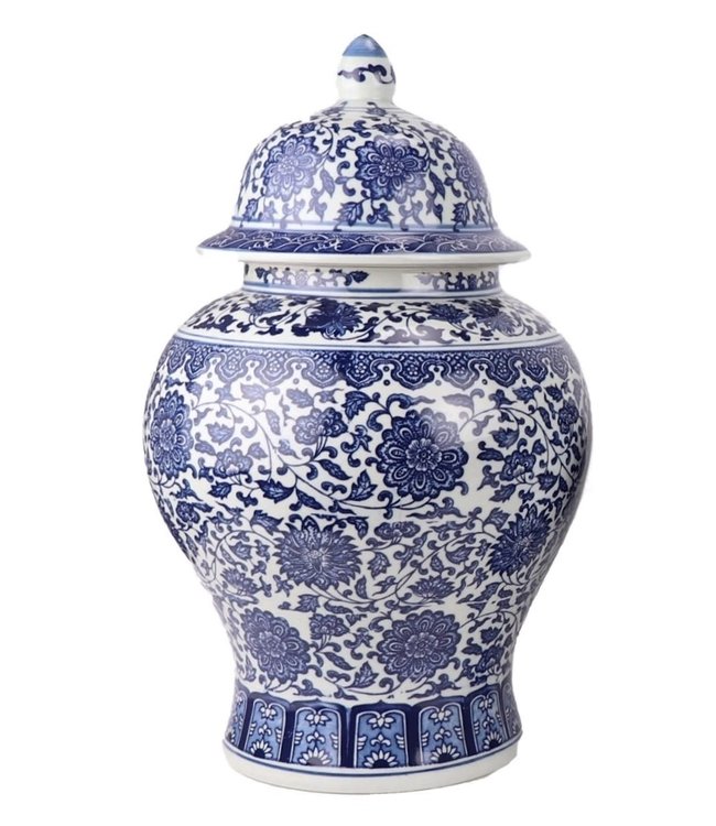Chinese Gemberpot Porselein Lotus Blauw Wit D27xH42cm