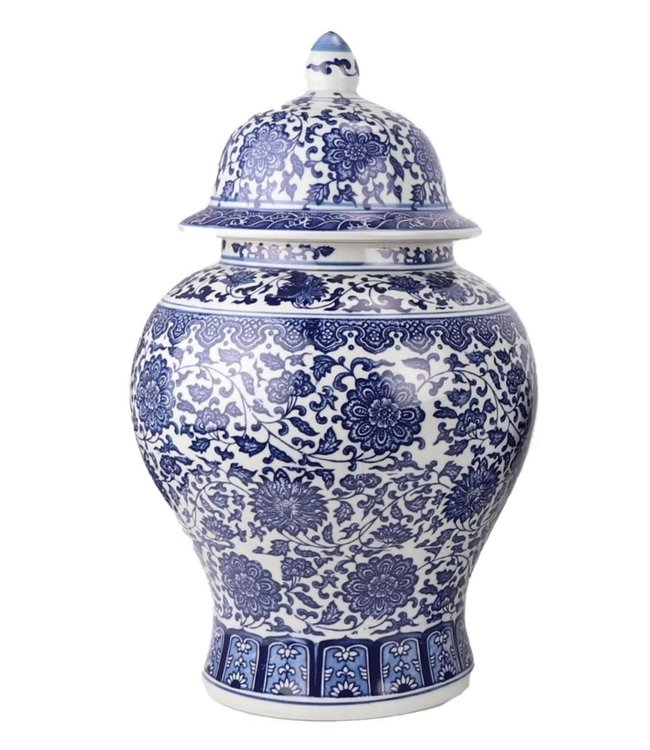 Pot à Gingembre Chinois Porcelaine Lotus Bleu Blanc D27xH42cm