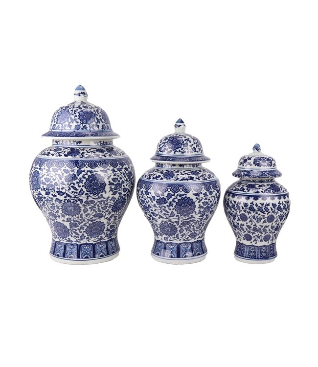 Tarro de Jengibre Chino Templo Porcelana Loto Azul Blanca D27xAlto42cm