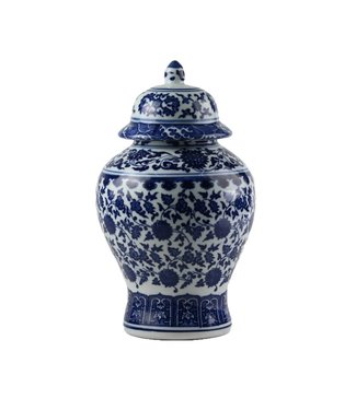 Fine Asianliving Chinesisches Deckelvase Porzellan Lotus Blau Weiß D15xH20cm