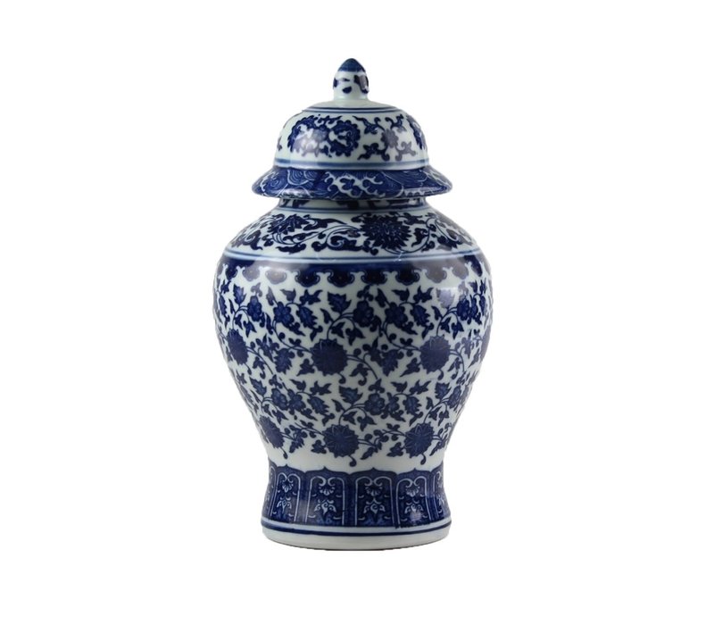 Chinesisches Deckelvase Porzellan Lotus Blau Weiß D15xH20cm