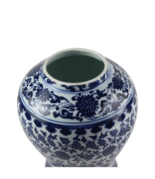 Chinesisches Deckelvase Porzellan Lotus Blau Weiß D15xH20cm