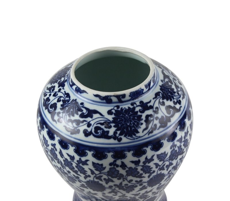 Chinese Ginger Jar Porcelain Lotus Blue White D15xH20cm