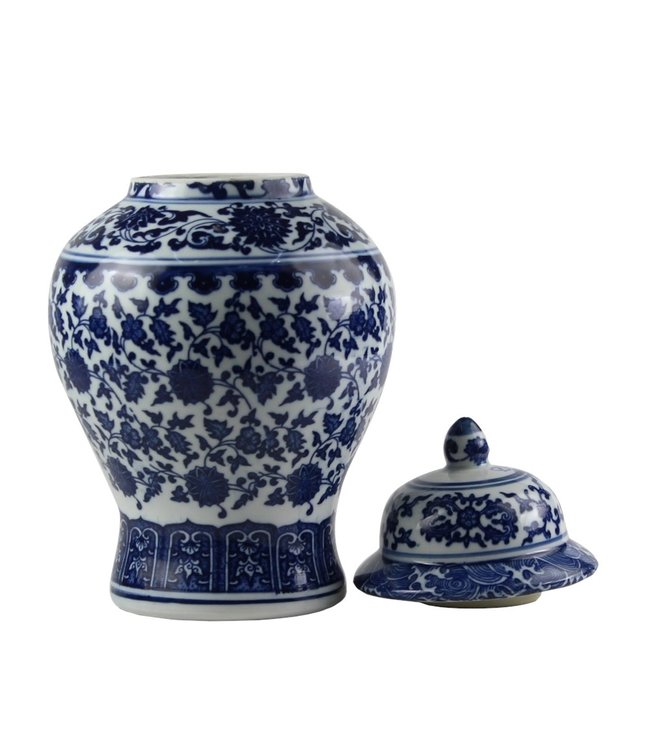 Tarro de Jengibre Chino Templo Porcelana Loto Azul Blanca D15xAlto20cm