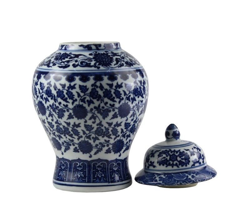 Chinese Gemberpot Porselein Lotus Blauw Wit D15xH20cm