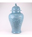 Chinesisches Deckelvase Porzellan Blaue Koi-Fische Handgefertigt D28xH56cm