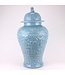 Ginger Jar Cinese Pesci di Koi blu Fatti a Mano D28xH56cm