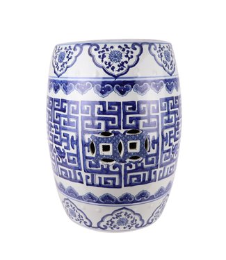 Fine Asianliving Keramische Kruk Blauw Wit Handgeschilderd D35xH47cm