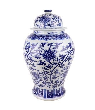 Fine Asianliving Chinesisches Vase mit Deckel Porzellan handbemalt Lotus Blau Weiß D32xH53cm