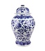 Chinesisches Vase mit Deckel Porzellan handbemalt Lotus Blau Weiß D32xH53cm