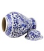 Tarro de Jengibre Chino Templo Porcelana Fénix Azul Blanca D32xAlto60cm