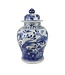 Chinesische Vase mit Deckel Porzellan handbemalt Vögel Blau Weiß D23xH39cm