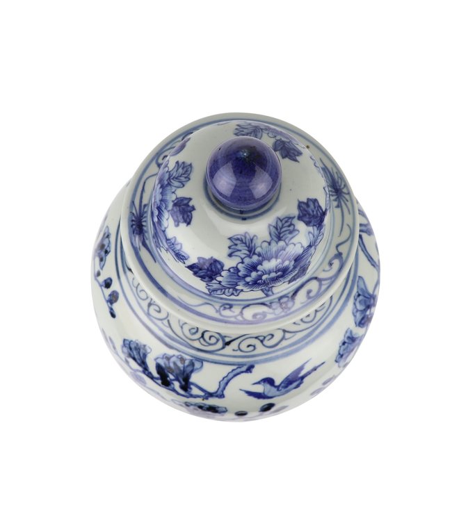 Chinese Gemberpot Porselein Handgeschilderd Vogels Blauw Wit D23xH39cm