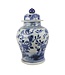 Chinesische Vase mit Deckel Porzellan handbemalt Vögel Blau Weiß D23xH39cm