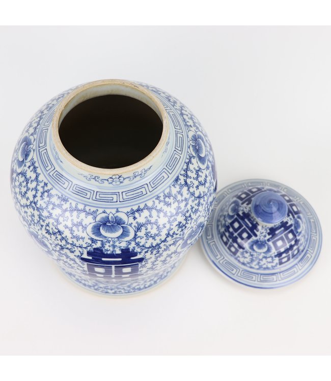 Ginger Jar Cinese Blu Bianco Double Happiness D18xH24cm
