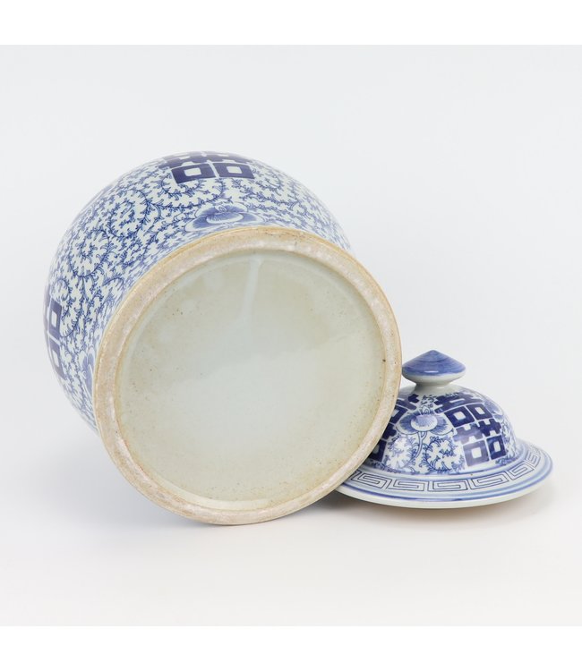 Pot à Gingembre Chinois Bleu Blanc Porcelaine Double Bonheur D18xH24cm