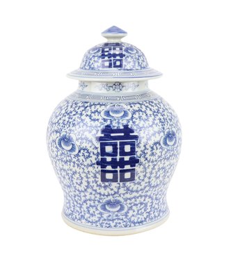 Fine Asianliving Chinese Gemberpot Blauw Wit Double Happiness D18xH24cm
