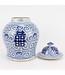 Tarro de Jengibre Chino Templo Porcelana Doble Felicidad Azul Blanca D18xAlto24cm