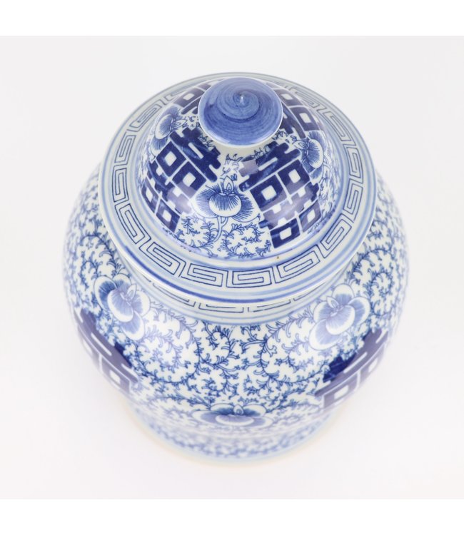 Chinese Ginger Jar Blue White Double Happiness D18xH24cm