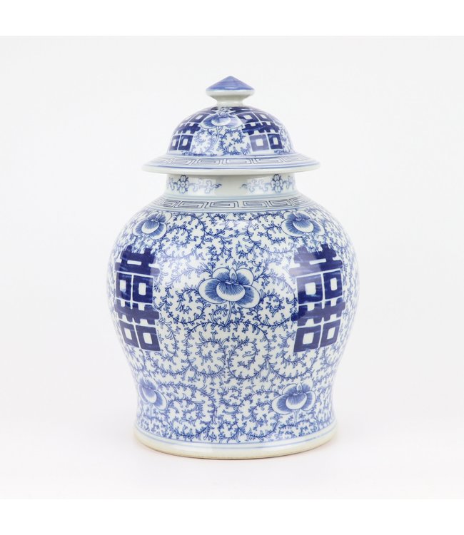 Chinese Gemberpot Blauw Wit Double Happiness D18xH24cm