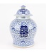 Tarro de Jengibre Chino Templo Porcelana Doble Felicidad Azul Blanca D18xAlto24cm