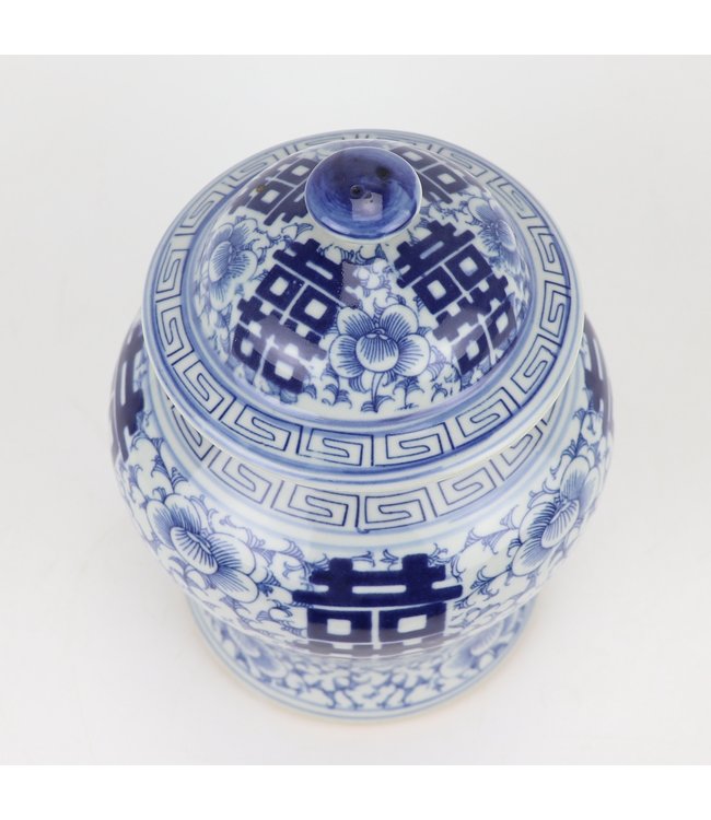 Chinese Gemberpot Blauw Wit Dubbele Blijdschap D23xH32cm