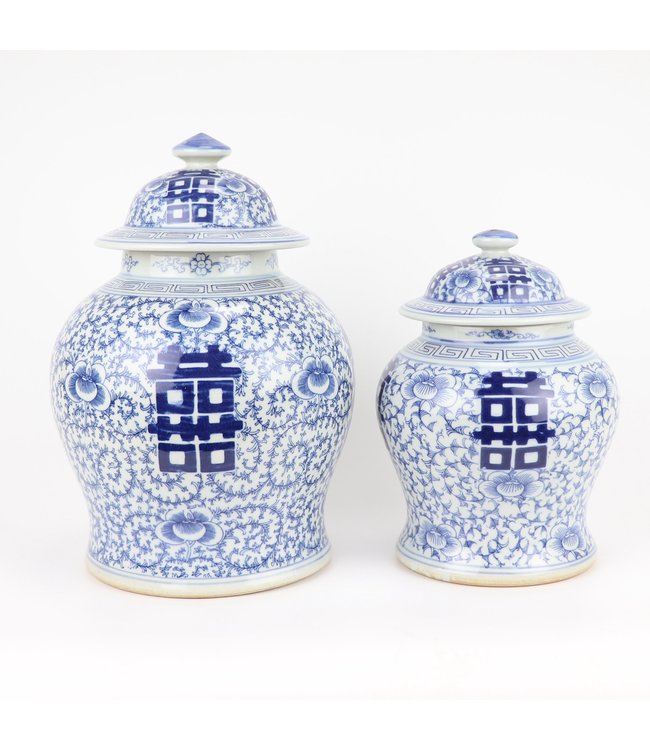 Chinese Ginger Jar Blue White Double Happiness D23xH32cm
