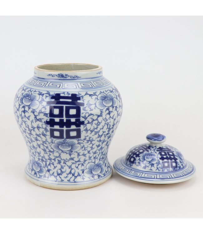 Ginger Jar Cinese Blu Bianco Double Happiness D23xH32cm