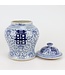 Tarro de Jengibre Chino Templo Porcelana Doble Felicidad Azul Blanca D23xAlto32cm