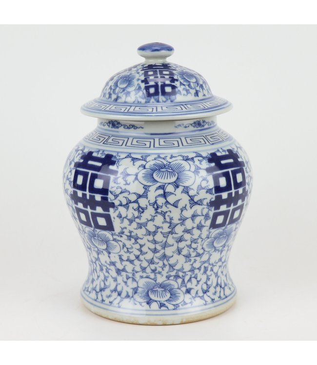 Chinese Gemberpot Blauw Wit Dubbele Blijdschap D23xH32cm