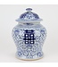 Tarro de Jengibre Chino Templo Porcelana Doble Felicidad Azul Blanca D23xAlto32cm