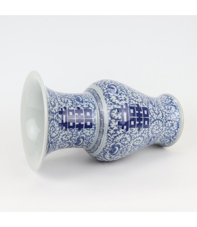 Chinese Vaas Blauw Wit Dubbele Blijdschap D21xH35cm