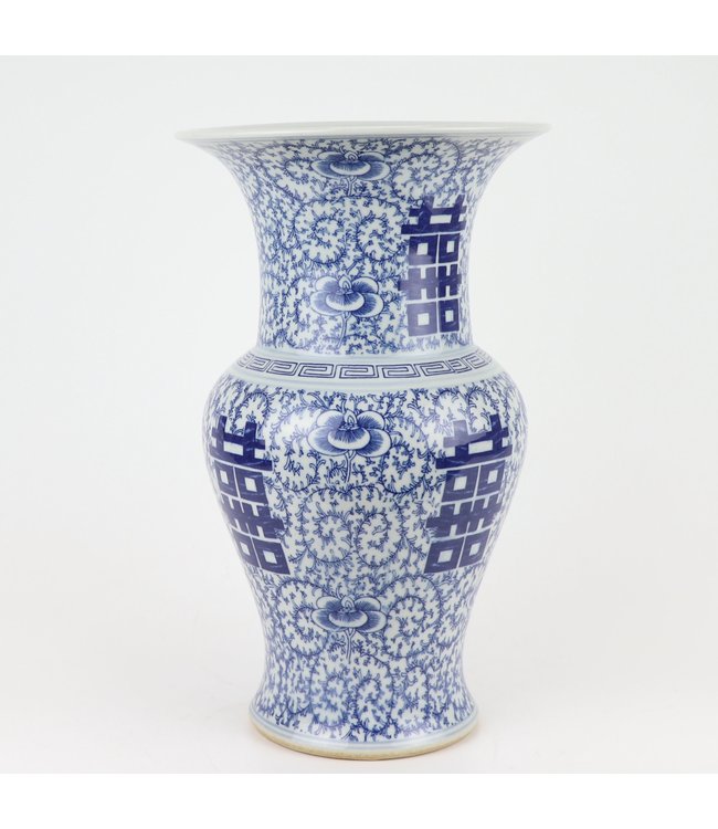 Vaso Cinese Blu Bianco Doppia Felicità D21xH35cm