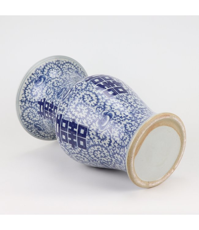 Vase Chinois Bleu Blanc Double Bonheur Porcelaine D21xH35cm