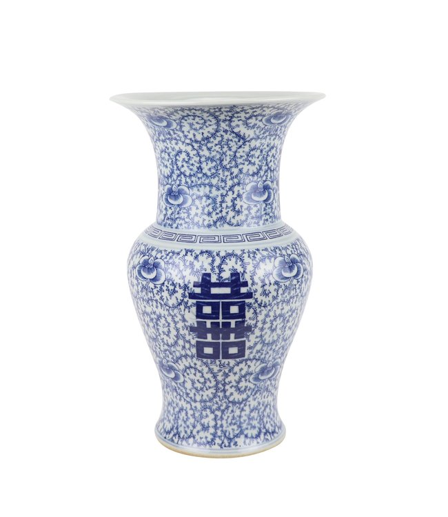 Chinesische Vase Blau Weiß Doppeltes Glück Porzellan D21xH35cm