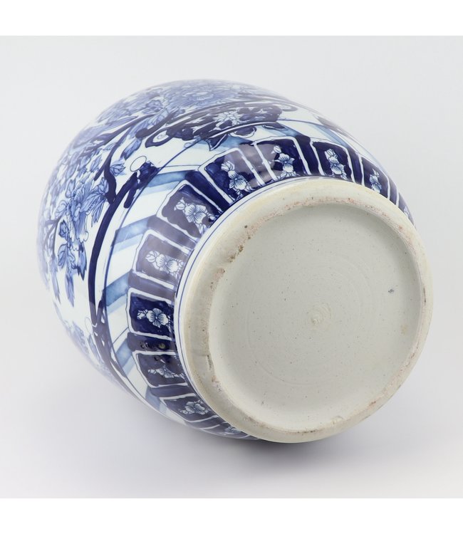 Chinesische Vase Blau Weiß Porzellan Rosen und Vögel D28xH42cm