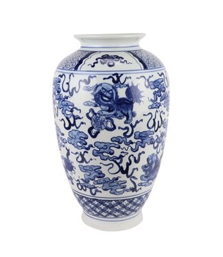 Fine Asianliving Jarrón Chino de Porcelana  Azul Blanca D23xAlto37cm