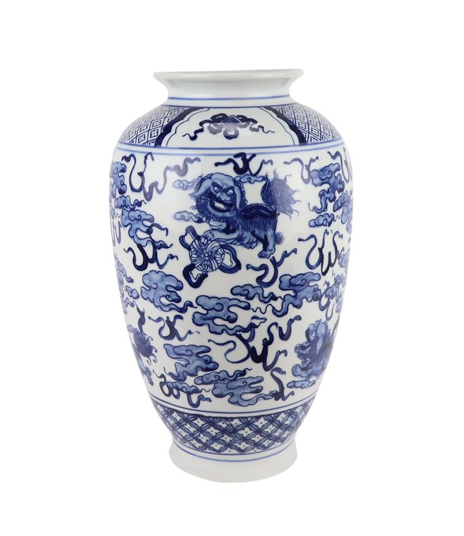 Vaso Cinese Porcellana Blu Bianca D23xH37cm