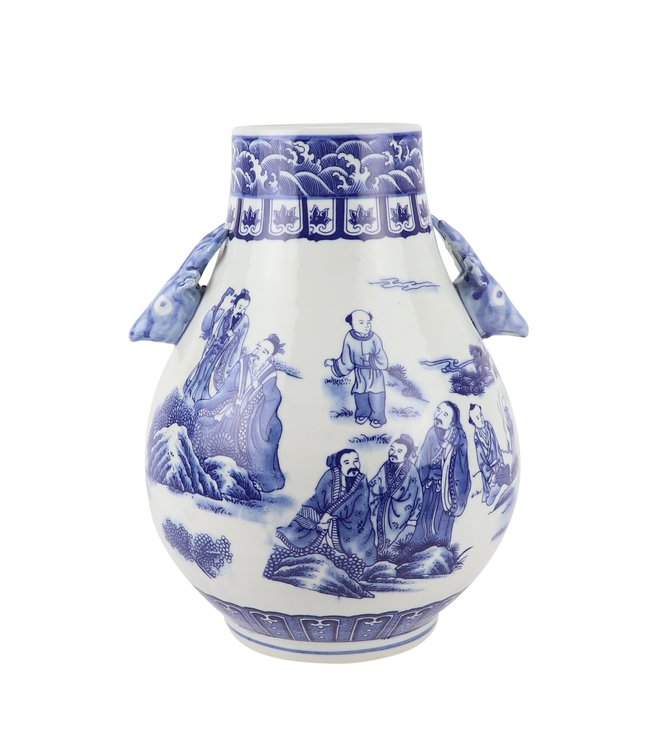 Vaso Cinese Porcellana Blu Bianca D21xH29cm