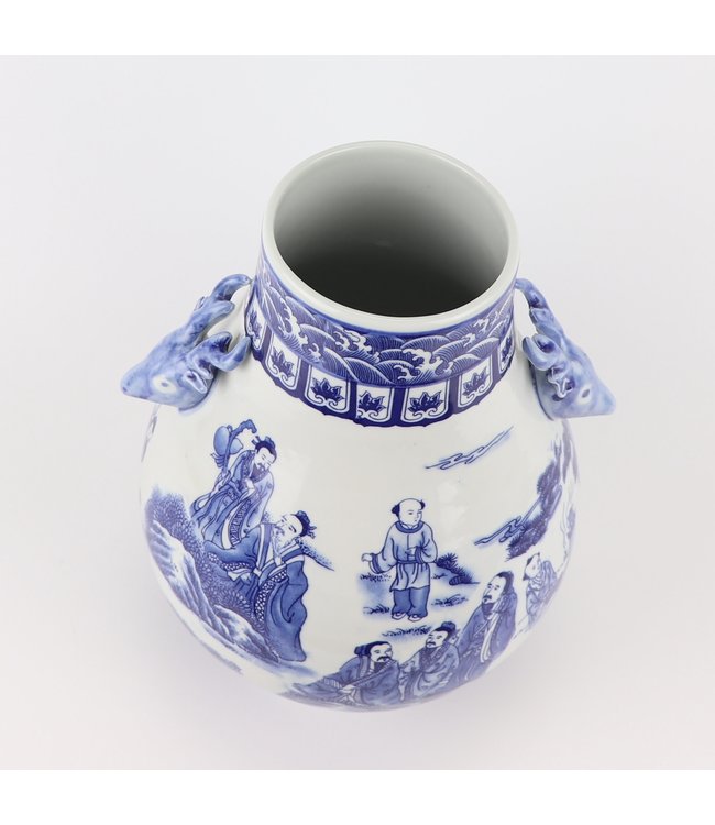 Jarrón Chino de Porcelana  Azul Blanca D21xAlto29cm