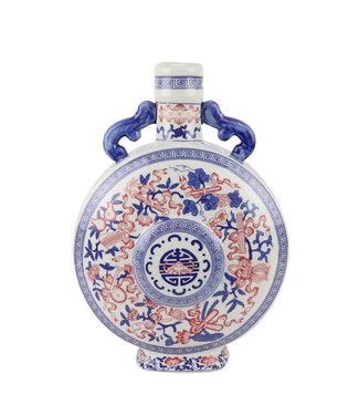 Fine Asianliving Chinese Vaas Blauw Wit Rood Porselein D22xH35cm