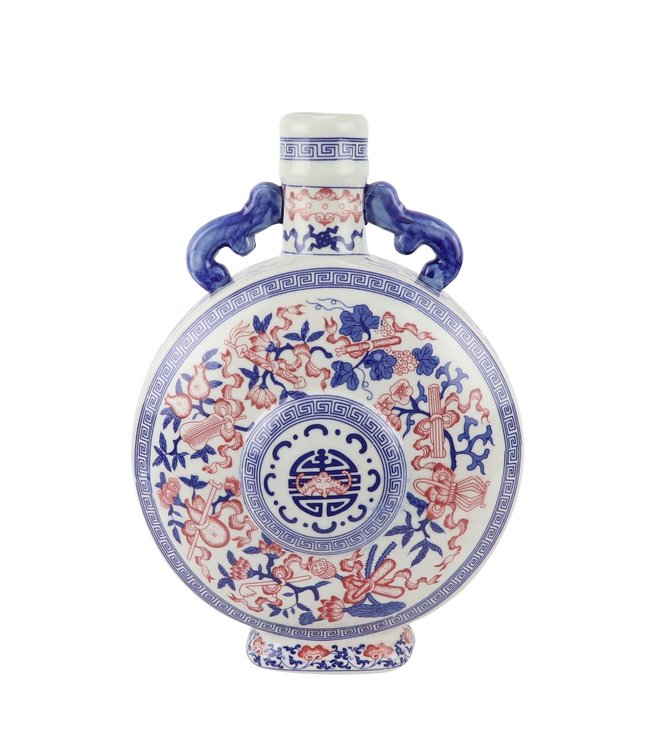 Vase Chinois Bleu Blanc Rouge Porcelaine D22xH35cm