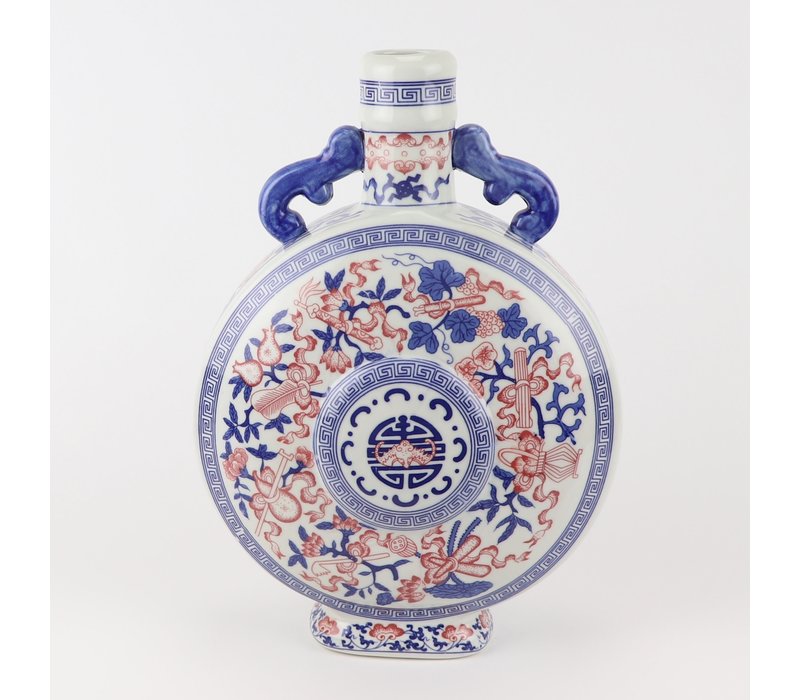 Vase Chinois Bleu Blanc Rouge Porcelaine D22xH35cm